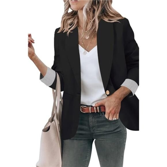Womens Blazer Jackets with Pockets Black - Picture 2 of 5